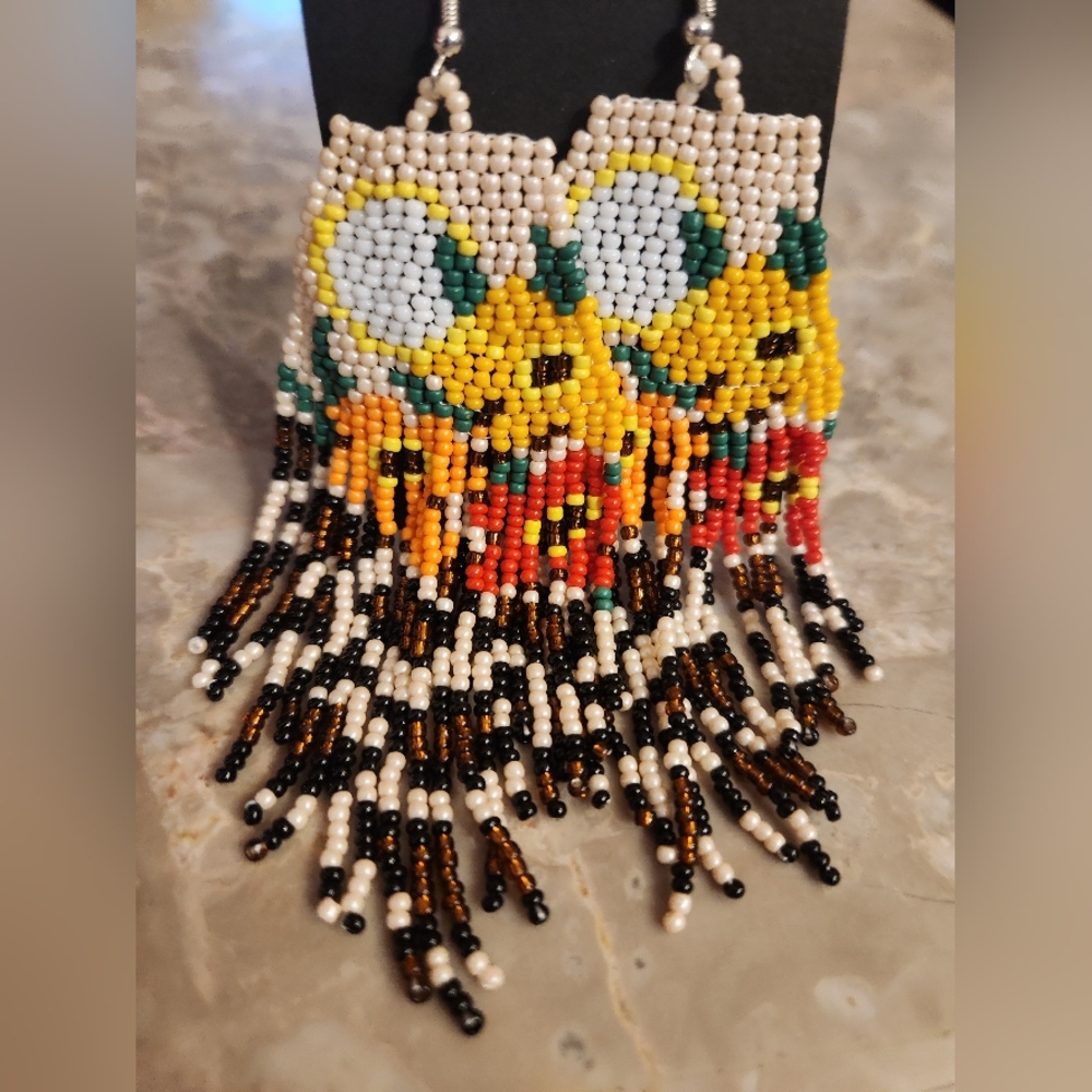 Fringe Beaded Earrings Southwestern Bohemian Cowgirl Handmade